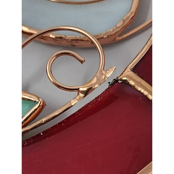 Vintage Christmas/Holiday Round 3-D Stained‎ Glass Trumpeting Angel With Rose - Picture 11 of 11